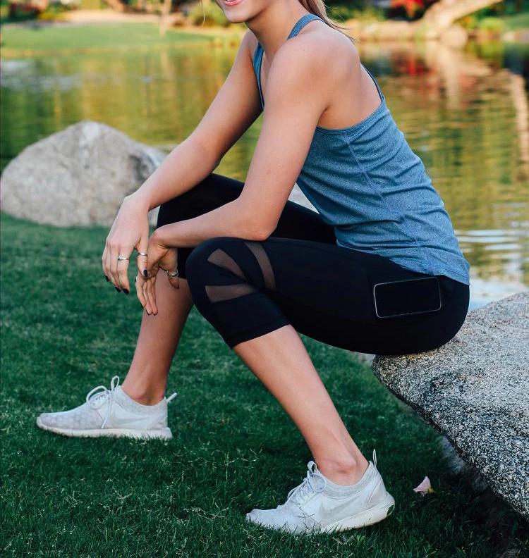 Women Legging Yoga Pants Sport Black Sexy Fitness Sporting Capri Pants With Pocket Cropped Trousers Legging High Waist Elastic          