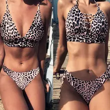 1 комплект женский купальник бикини бюстгальтер трусики купальники для плавания пляжная вечерние сексуальный леопардовый принт пуш-ап два предмета костюм Мода леди