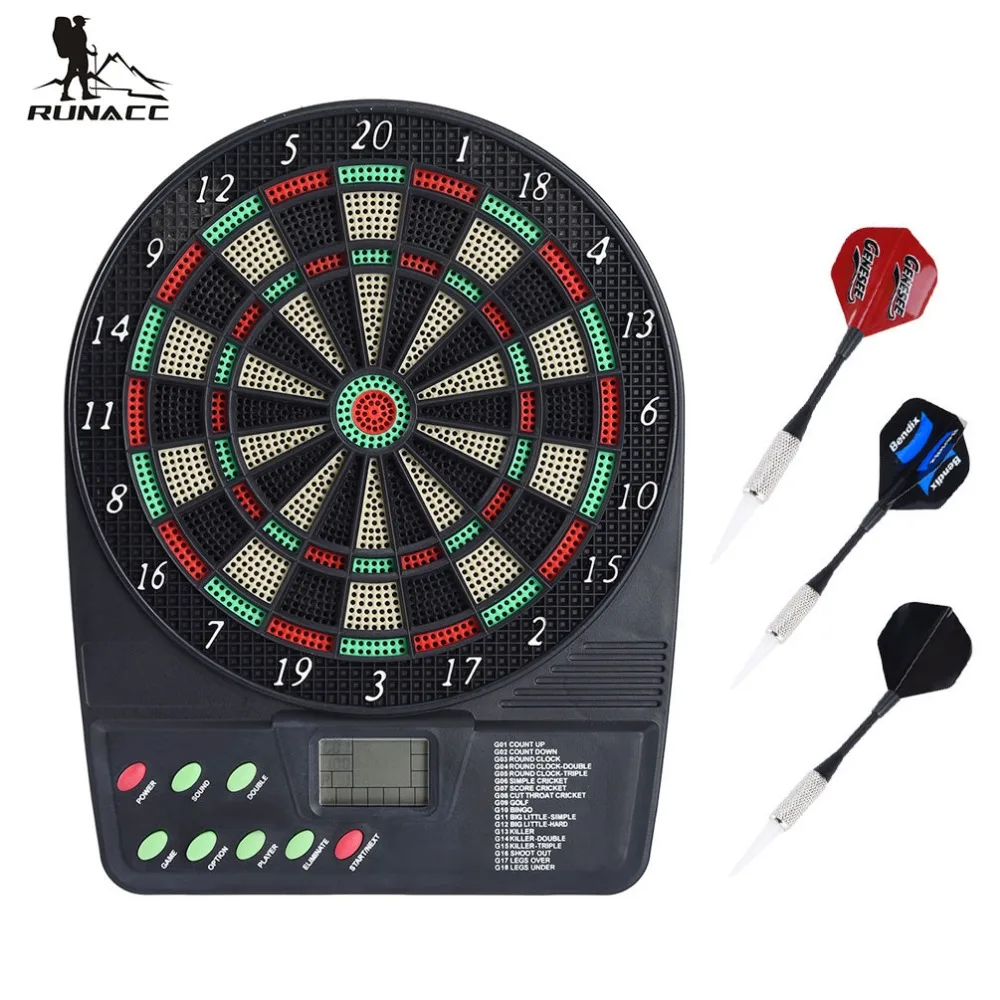 

RUNACC Electronic Dartboard Battery Powered Dartboards Soft Tip Dart Board with HD LCD Display and 3 Plastic Tip Darts