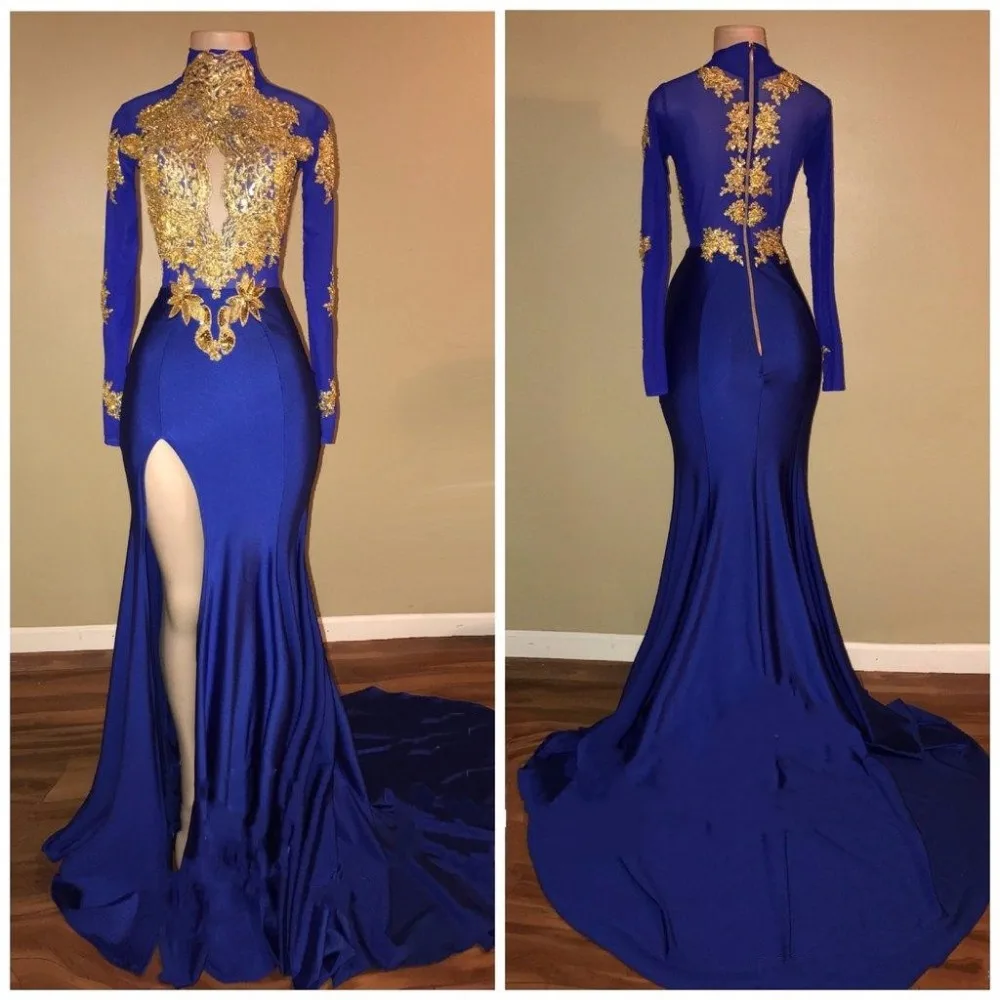 Robe de soiree арабское Золотое вечернее платье с аппликацией и высоким воротником Abiye