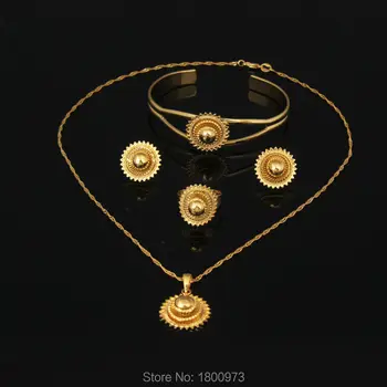 

New Arrvial Ethiopian Habesha Jewelry 5pcs18k Gold Color Jewelry BridalTemperament Jewelry Wedding Jewelry Sets for Women