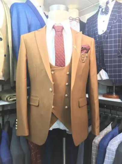 Tpsaade новые реальные фотографии мужские свадебные костюмы Slim Fit 3 шт смокинг жениха двубортный Лучший мужской костюм бизнес