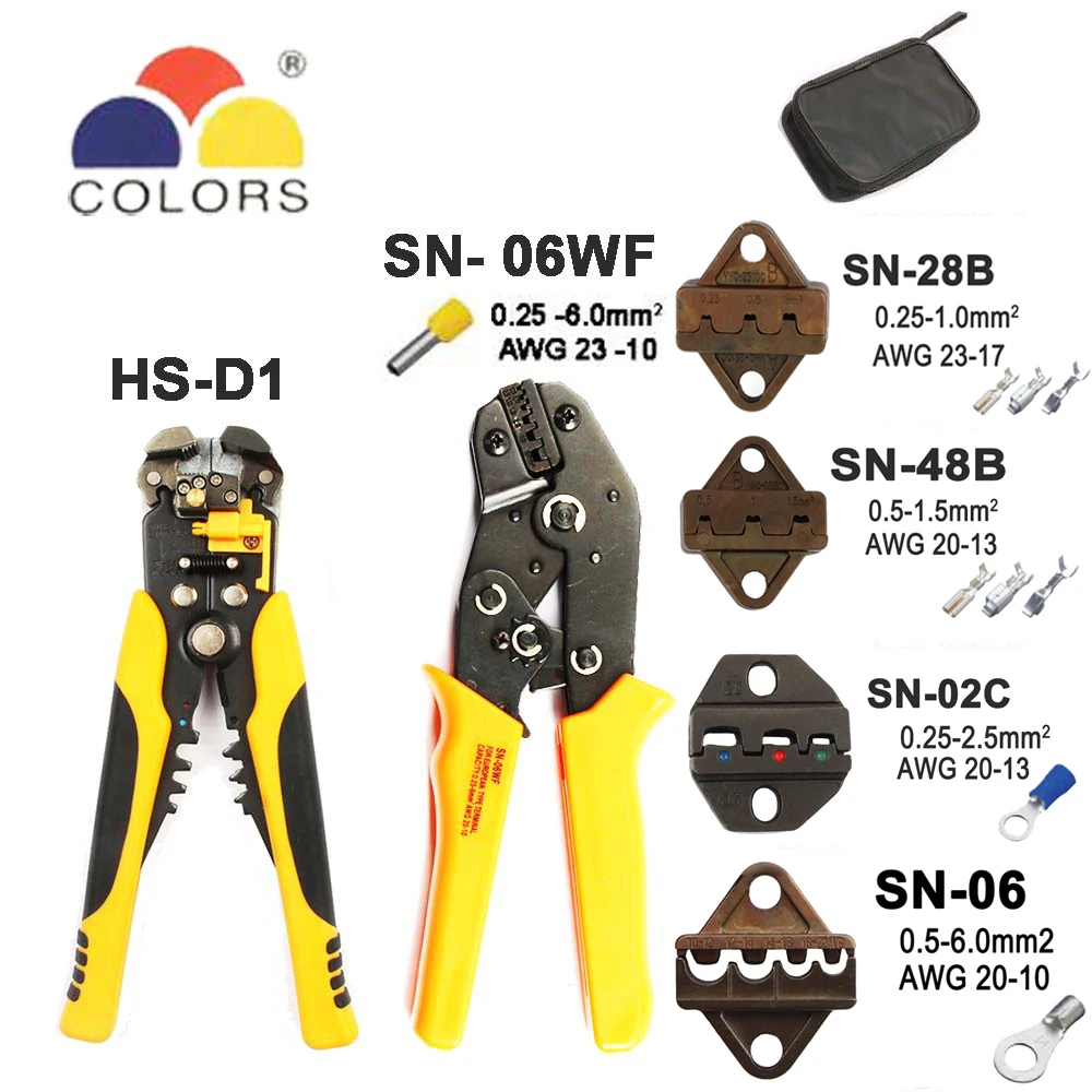 Набор обжимных инструментов SN-48B/28B/06WF/02C плоскогубцы 4 Челюсти зачистки кусачки плоскогубцы для штепсельной вилки/трубки/изоляции терминалы calmp инструменты - Цвет: SN-06WF D1 4jaw kit