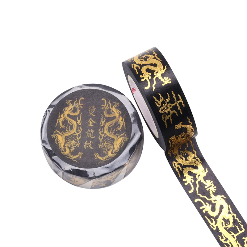 

Dragon Design Gold Hot Stamping Masking Washi Tape 1roll/set 1.5cmx10m Decoration Adhesive Tapes for Lipstick Pens Planner