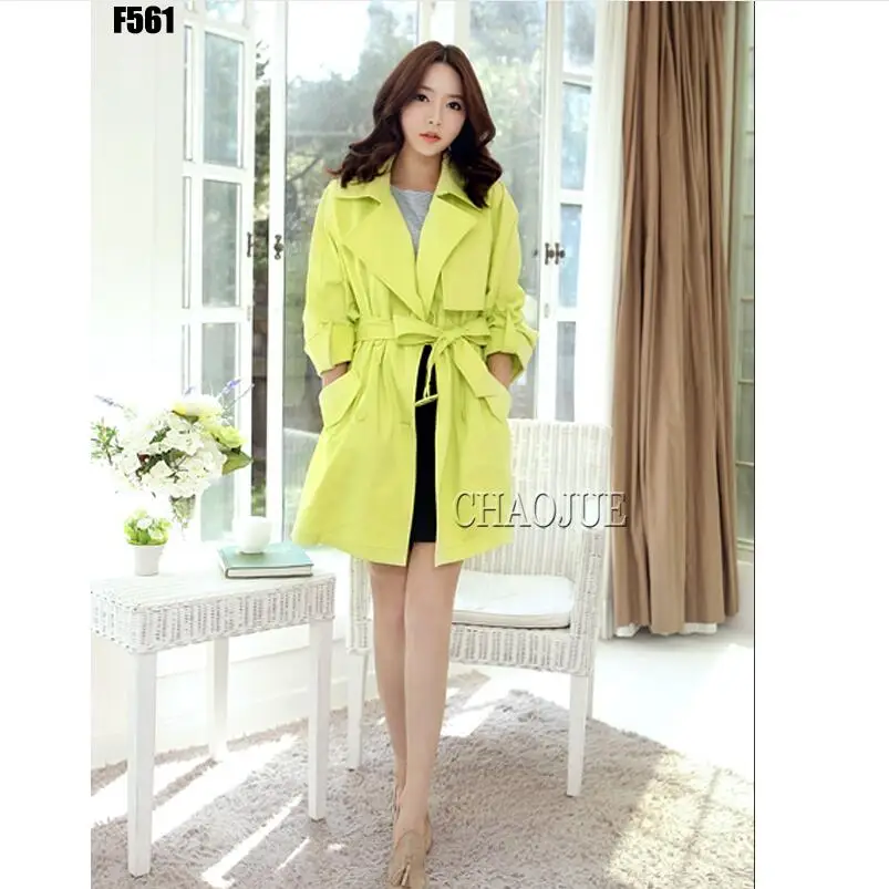 

Trench Coat Women 2019 Spring And Autumn New Korean Version Fashion Fluorescent Green Plus Size Was Thin Trench Coat S-4XL