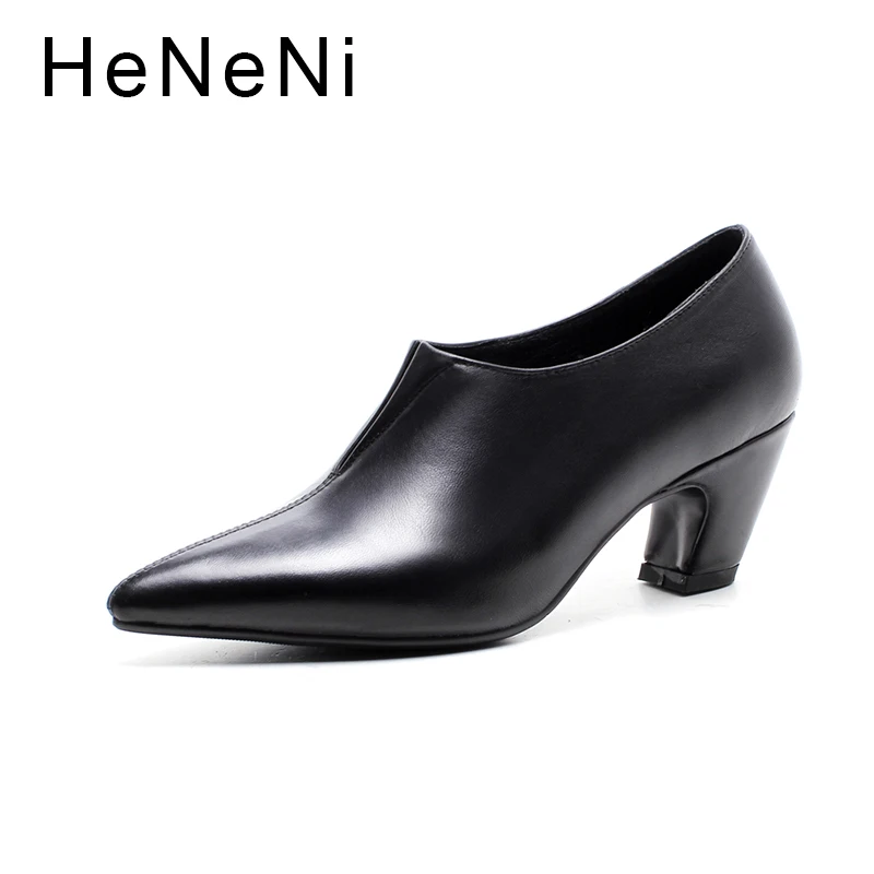 

Women High Heels Shoes Genuine Leather Pointed Toe 5.5CM Pumps Women Dress Shoes High Heels Shoes Zapatos Mujer Size 34-39
