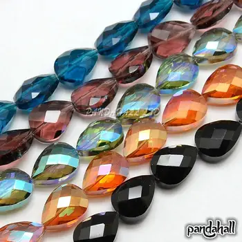 

Electroplate Crystal Glass Drop Beads Strands, Faceted, Color Plated, Mixed Color, 18x13x9mm, Hole: 1mm; about 40pcs/strand, 28