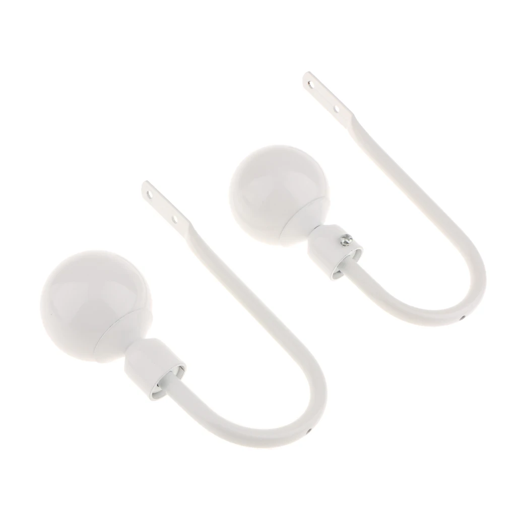 2-piece U Shape Metal Ball Curtain Hook Window Drapery Tieback Hanger White