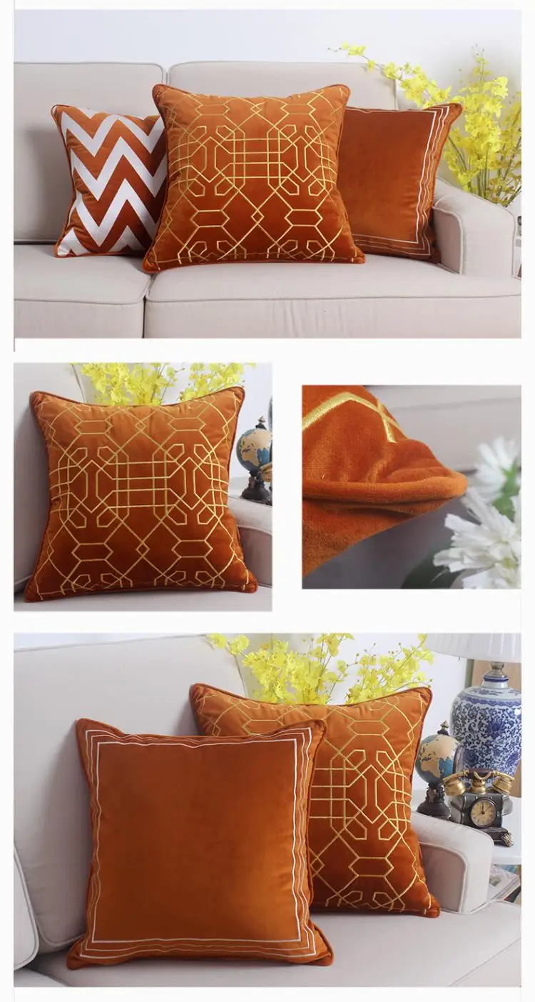 Домашние Декоративные диванные подушки оранжевый голландский бархат вышитая Подушка Чехол для подушки, накидка для подушки, подушки Чехол