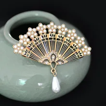 KingDeng брошь в китайском стиле, жемчужные Подарки для женщин индивидуальное ювелирное изделие унисекс Винтажная брошь из цинкового сплава вентилятор красочный