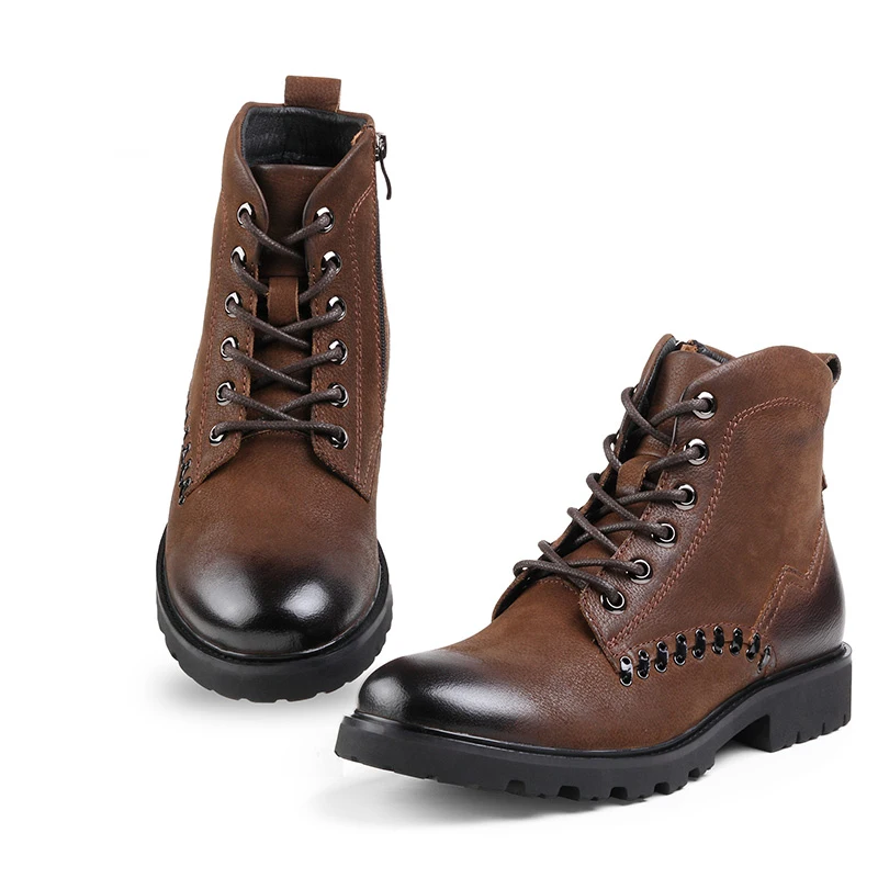 

MYCORON Men Martin Boots Leather Work Winter Snow Warm Plush Shoes Winter Boots Genuine Leather Male Shoes Botas Hombre