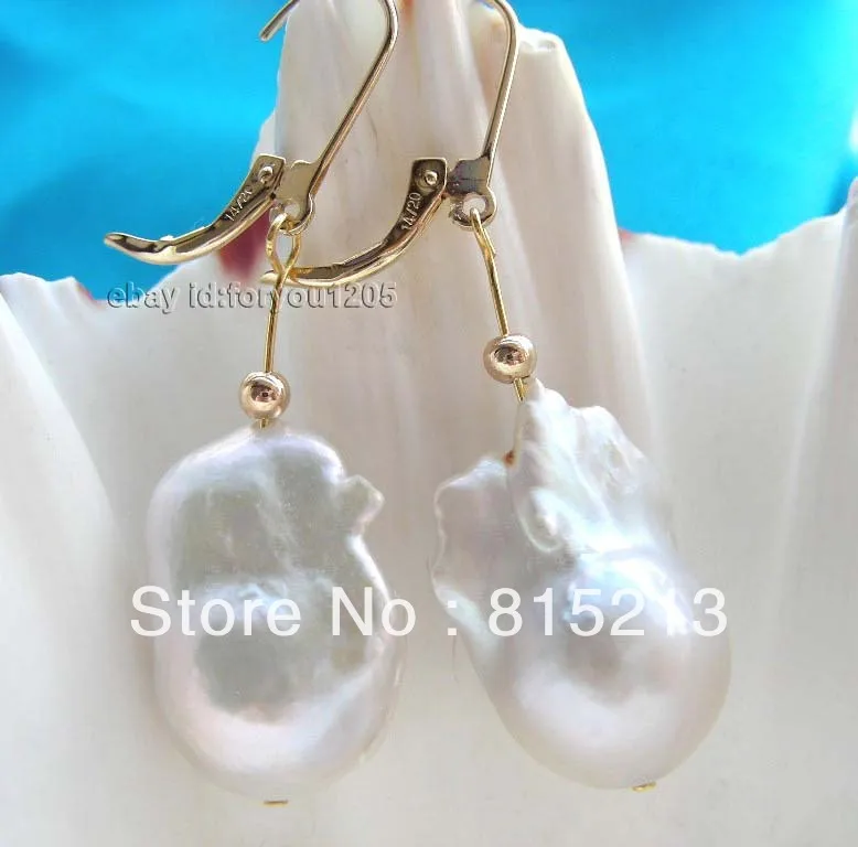 

wb0097 Natural 20mm White Reborn Keshi Pearl Earrings 14k!