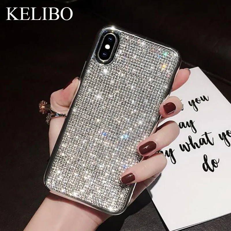 Роскошный блестящий чехол для телефона с украшениями iPhone X 7 8 PLUS 6 6S из ТПУ полным