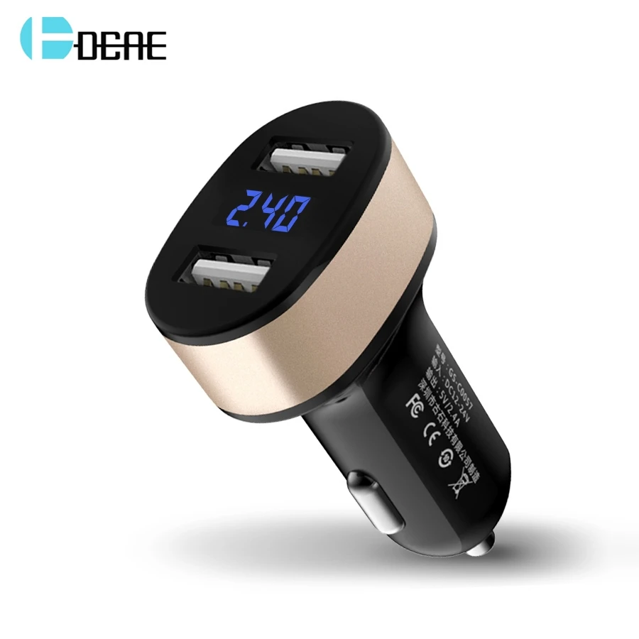 DCAE Dual Ports Car Charger 2.4A USB LED Display USB Phone Charger