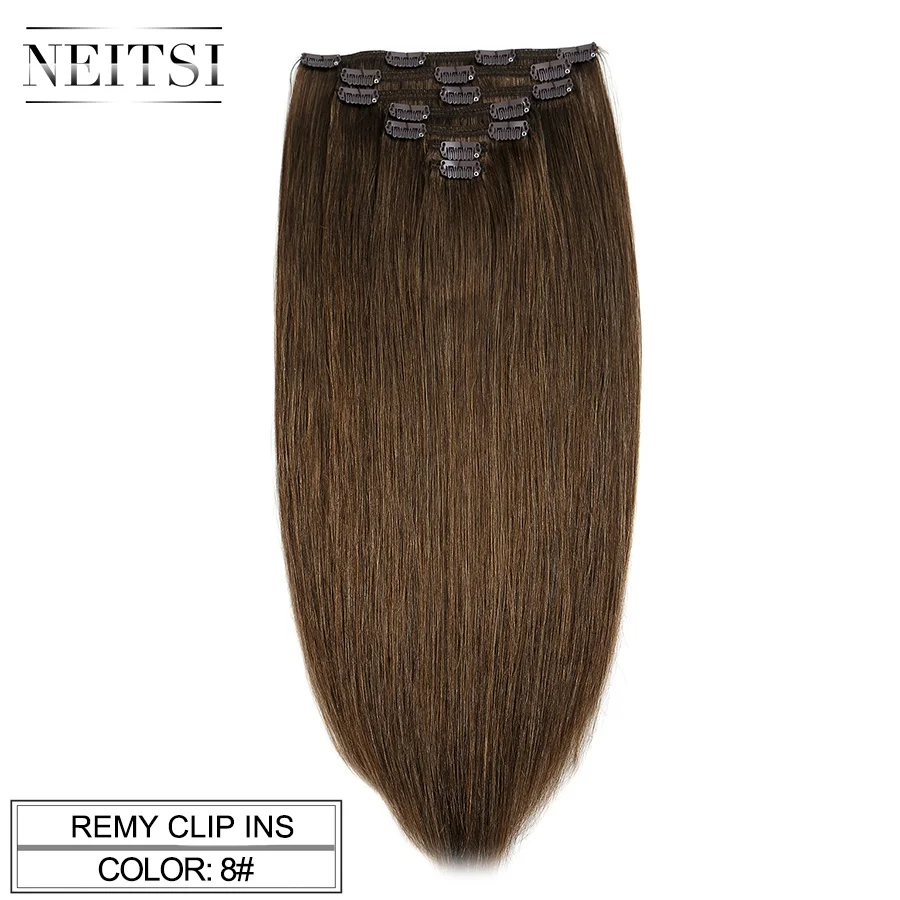 Neitsi Человеческие волосы Remy для наращивания на заколках, 2" 24", 7 шт., 16 клипов, 8 цветов, Натуральные Прямые волосы на заколках, быстрая - Цвет: #8