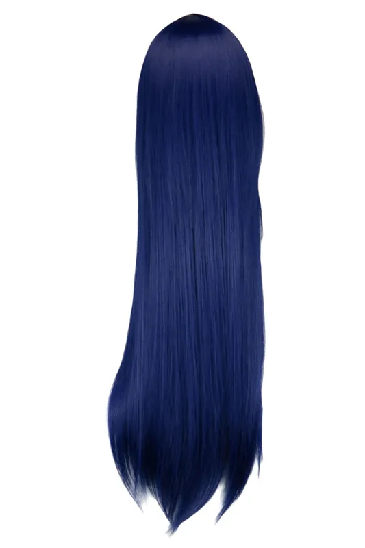 QQXCAIW Длинные прямые Косплей темно-синие Смешанные 80 см синтетические волосы парики