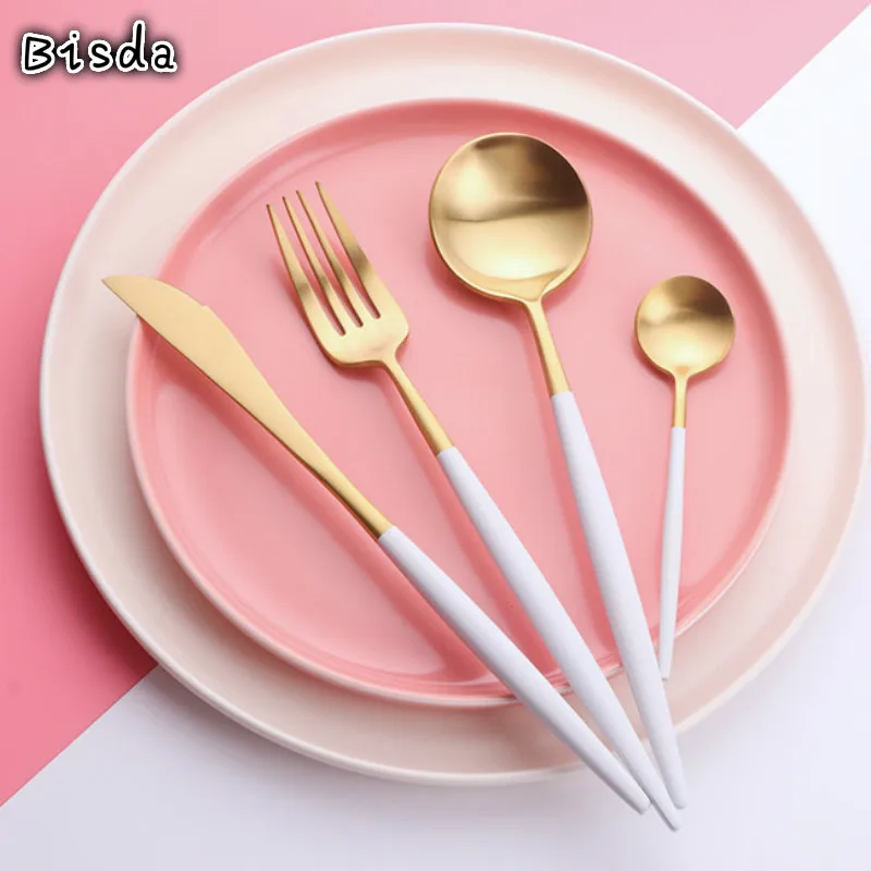 

Luxury Cutlery Set Knife Fork Dinner Spoon Tea-spoon 5 Color Handle Stainless Steel Flatware Western Tableware Set Party Tools