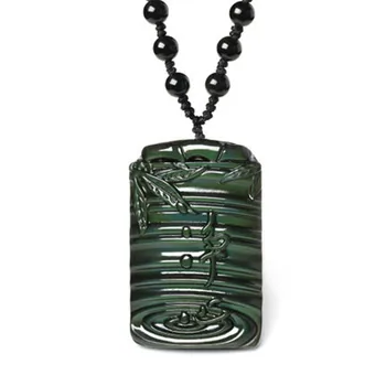 

Natural Stone Black Obsidian Rainbow Eye Buddha Necklace Pendant Chinese Character Quiet Lucky Energy Gift Crystal Jewelry Love