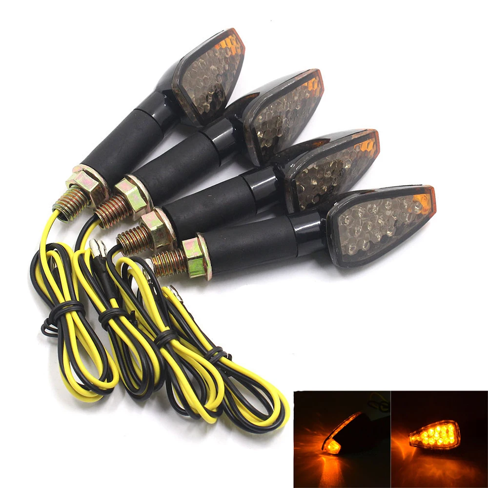 BJMOTO 4PCS Universal Motorcycle LED Turn Signal Indicators Light Amber Blinker Light 12V Motorbike font b