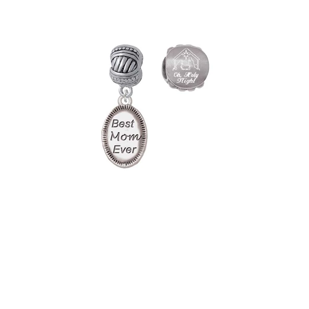 Best Mom Ever Oval Come Let us Adore Him Charm Beads (Set of 2)