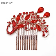 Винтажные расчески для волос с павлином и красными кристаллами для женщин, свадебные аксессуары, свадебные стразы, головной убор, ювелирные аксессуары для волос