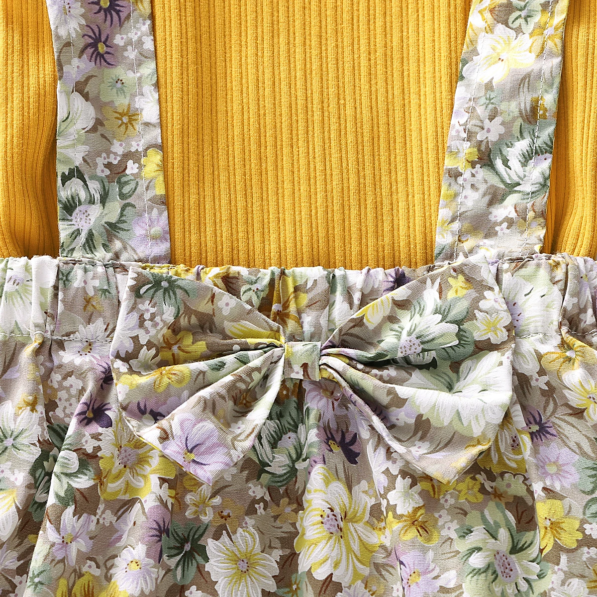 От 0 до 5 лет, Осенние комплекты одежды для маленьких девочек желтая футболка Топ, слюнявчик в цветочек, платье на бретелях, одежда