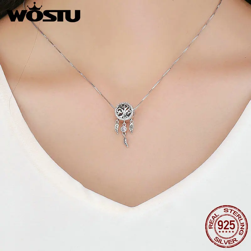 WOSTU Hot Sale Pure 925 Sterling Silver Dream Catcher & Tree Of Life Charm fit Original S925 Bead Bracelet Jewelry Gift BKC723