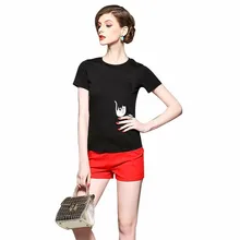 H552 2016 New Summer Women Tops Punk RIP T Shirt Pocket Cat Print Funny Tees 3 Colors Couples Clothes Plus Size Female