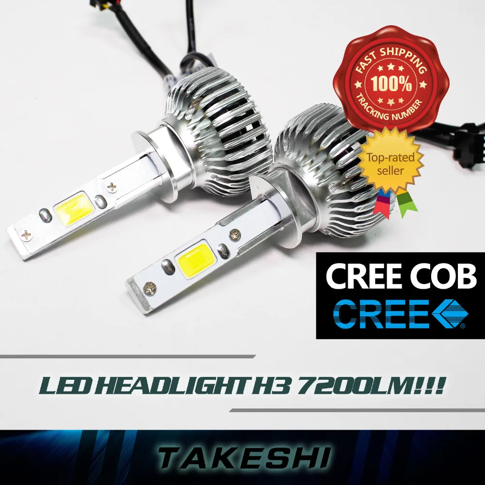 2x LED COB high power H3 48W Set 7200LM Set 6000k White Car Headlight Headlamps Single