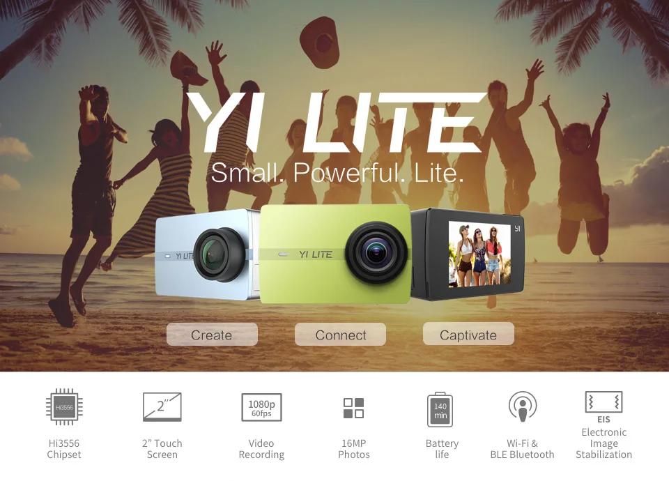 YI Lite экшн Камера 16MP настоящий 4K спортивные Камера со встроенным WI-FI 2 дюймов ЖК-дисплей Экран 150 градусов Широкий формат объектива