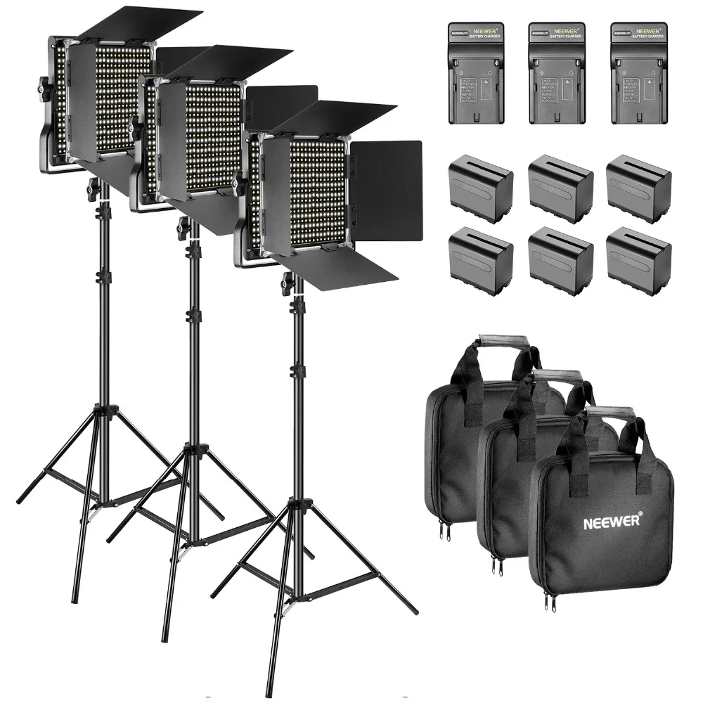 

Neewer Bi-color LED 660 Video light and stand kit with battery and charger for studio YouTube video recording rugged metal frame