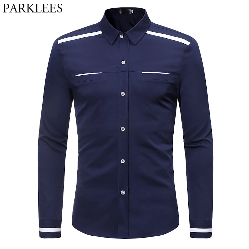 Buy Mens Soft Stripe Shirt Casual Slim Fit Contrast