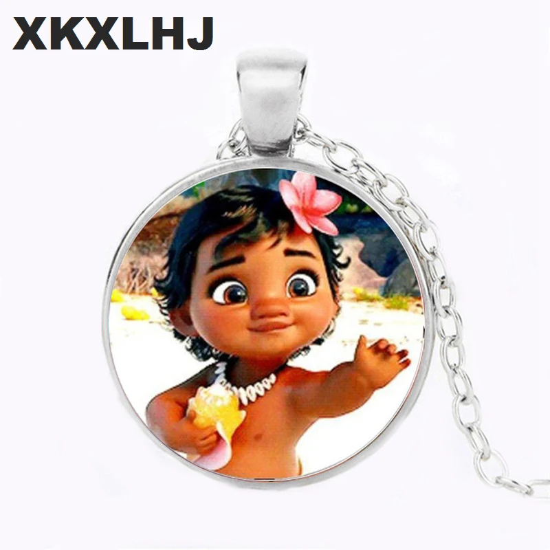 

XKXLHJ Cute Baby Moana Princess Legend Necklace Little Wizard Moana Photo Crystal Glass Dome Chain Choker for Kids Birthday Gift