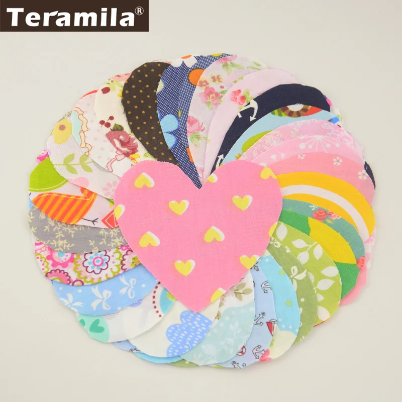 

Teramila Cotton Patchwork 30 Pcs/lot 10cmx10cm Heart Shape Fabric Charm Pack Quilting Fabrics No Repeat Designs Cloth Random