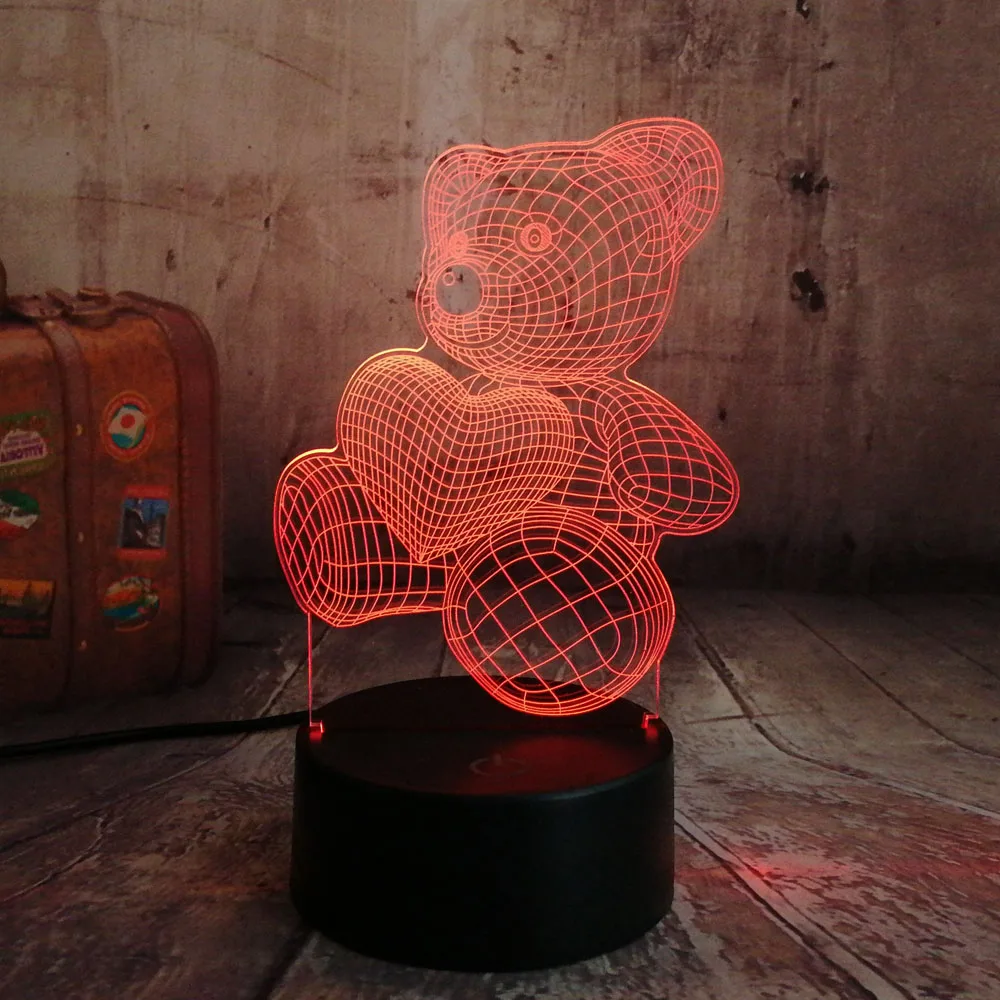 Cute Kid Christmas Gift USB Little Lovely Heart Bear 3D LED RGB Night Light Atmosphere Desk Table Lamp Girls Baby Bedroom Decor Cute Kid Christmas Gift USB Little Lovely Heart Bear 3D LED RGB Night Light Atmosphere Desk Table Lamp Girls Baby Bedroom Decor