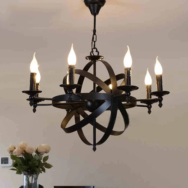 1pc Candle Stick Shaped Industrial Sense Black Iron Chandelier 1pc Candle Stick Shaped Industrial Sense Black Iron Chandelier European Castle Style Hanging For Home