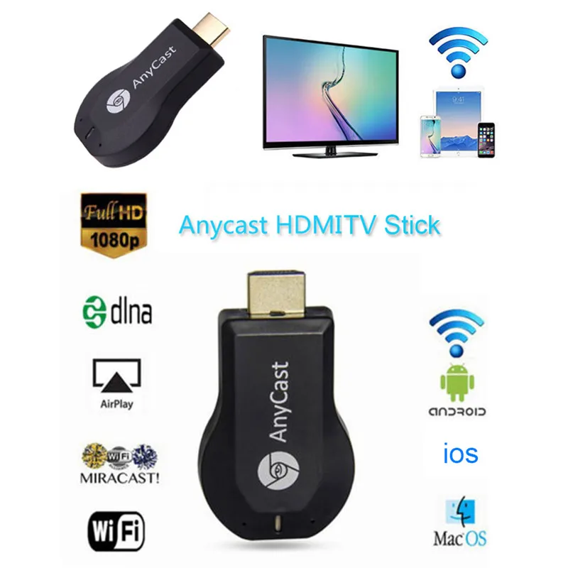Мини Android медиаплеер ТВ-палка нажимная хромированная литая Wifi Дисплей приемник ключ хромированный Anycast DLNA беспроводной Air play tv Box