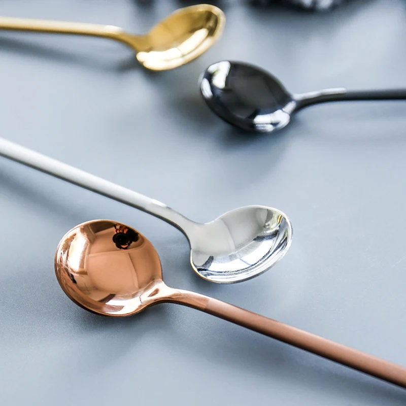 Stainless Steel Coffee Spoon Long Handle Stirring Teaspoon Cute Dessert Dinner Soup Spoons Cutlery Ice Cream Spoon Tableware