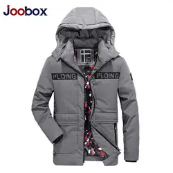 JOOBOX бренд 2017 высокое Качественный хлопок 100% мужские зимние куртки и пальто с капюшоном длинный толстый теплый Повседневное мужской куртка