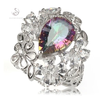 

SHUNXUNZE big vintage rings jewelry for women Rainbow Mystic stone and White Cubic Zirconia Punk Rhodium Plated R3301 size 6 7 8
