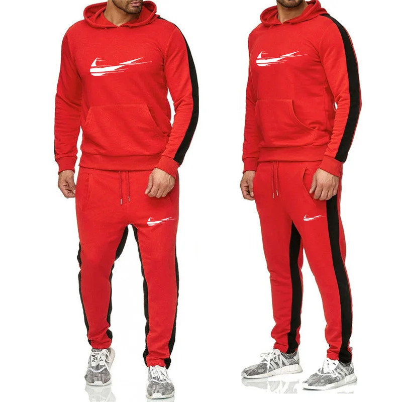 2019 Men's Fashion New Casual Sports Pullover Cotton  Hoodies Two Piece  Pants Sports Casual Fashion Set  Mens Tracksuit