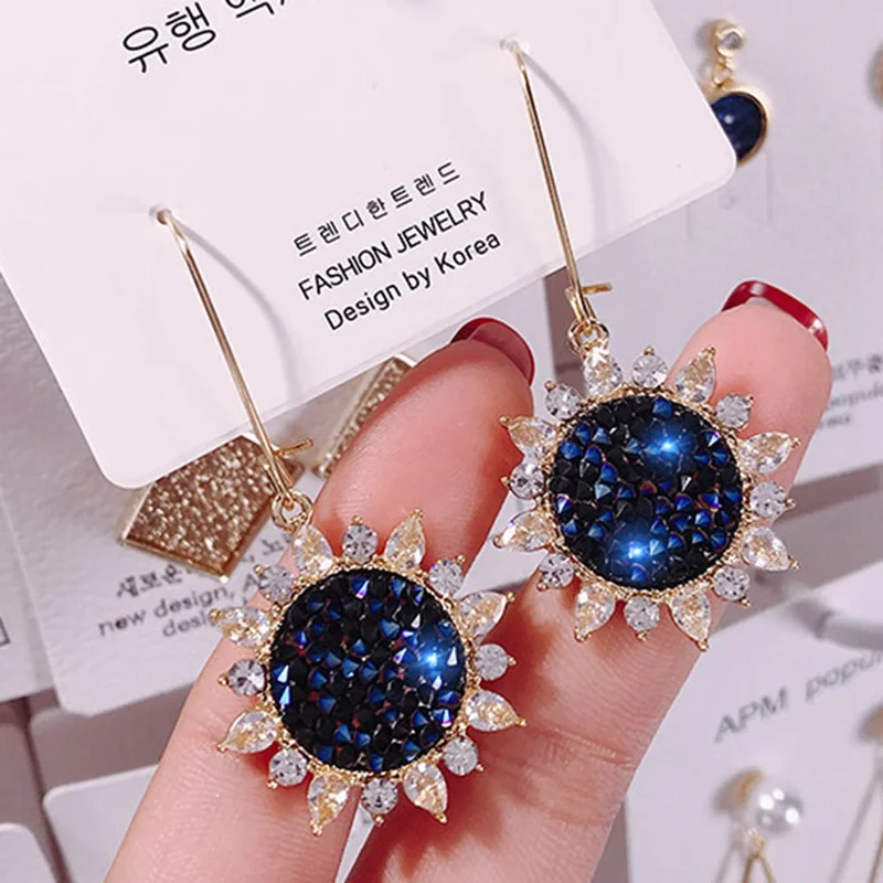 Classic Crystal Plant Women Dangle Earrings Fashion Blue Crystal Flower Earrings For Women Drops Earrings