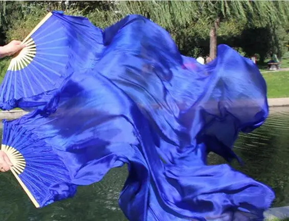 

Free Shipping Solid Color Belly Dance Silk Fan Veil Bellydancing Costume Accessory Dancer Practice Props Royal Blue Green Red