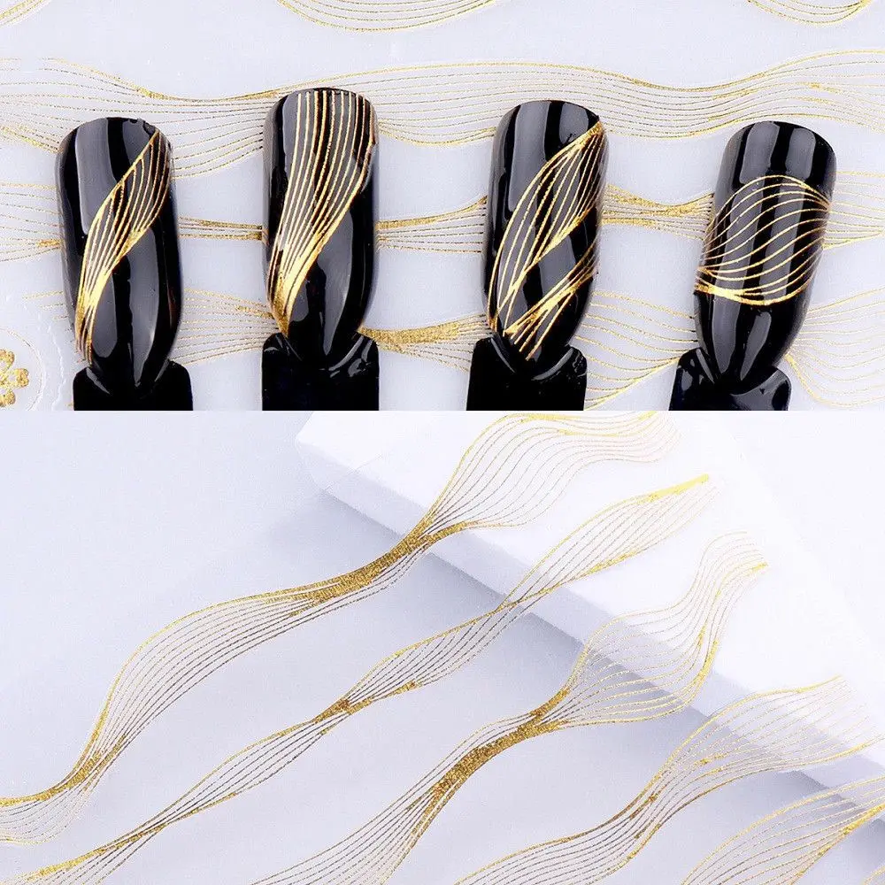 

1 Sheet Stripes Wave Line 3D Nail Art Sticker Metal Multi-color Wave Strip Nail Stickers Decoration Adhesive Sticker Decal Tools