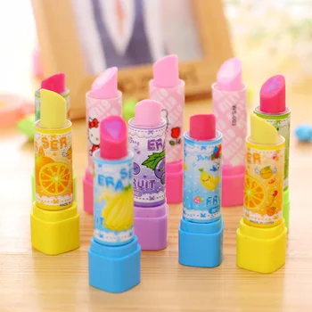 

4pcs/lot Cute Fruit Lipstick style rubber erasers for girls Novelty pencil eraser kids gift Kawaii stationery school supplies