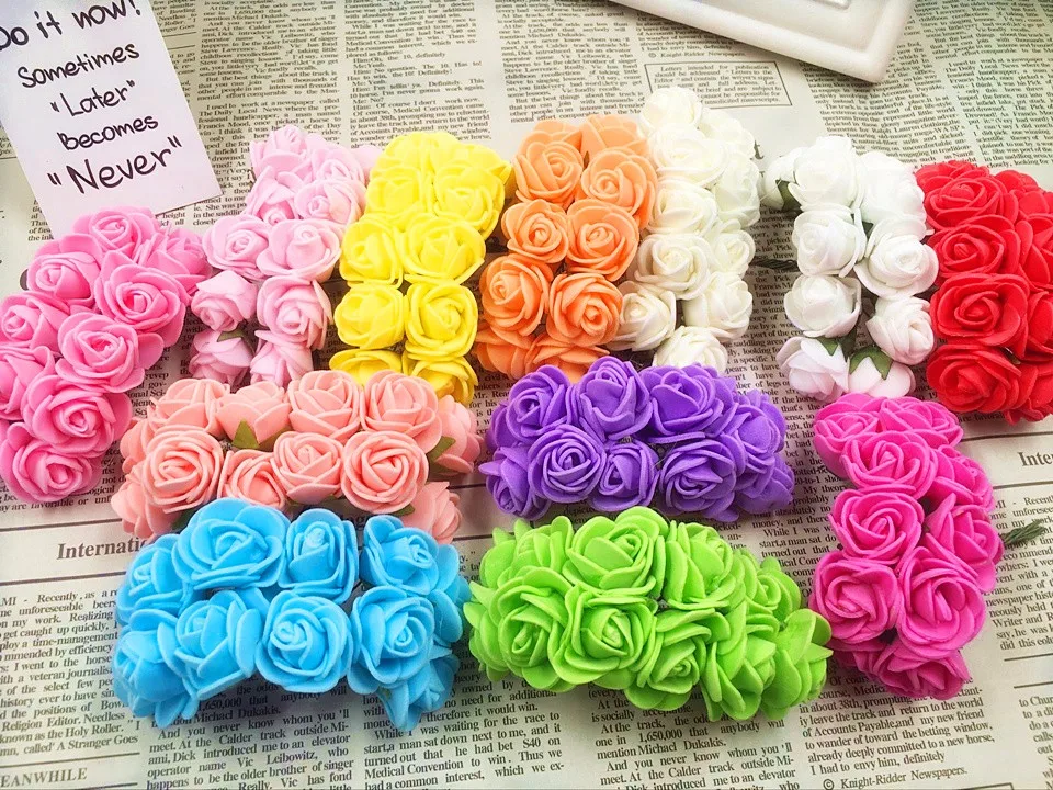 Finerplan 144 Pcs/Pack Mini Foam Artificial Rose Flower Bouquet Wedding Decor Craft Supplies