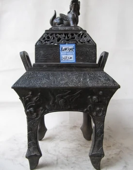 

USPS to USA S3037 China classic pure bronze beast Kirin Kylin Foo Dog Lion incense burner Censer