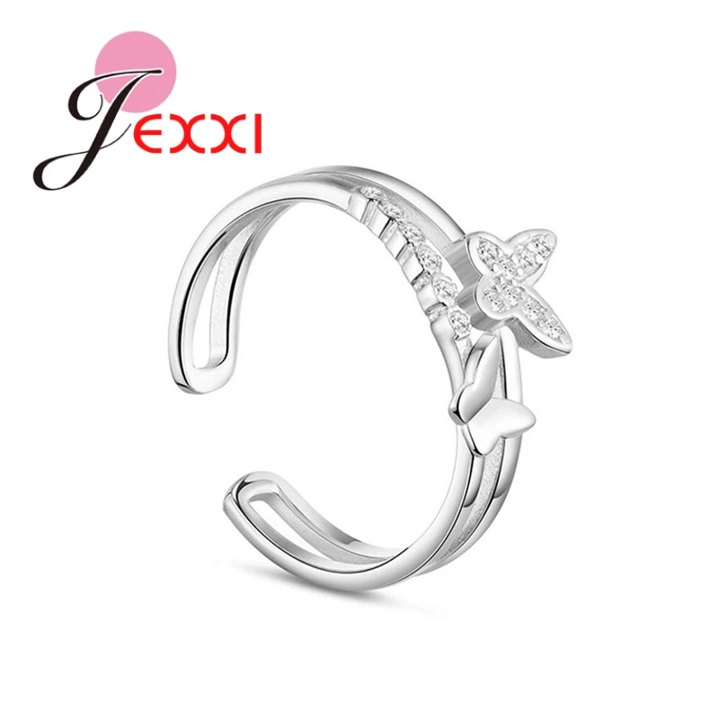 

JEXXI Beautiful Butterfly Shaped Crystal Stone Opening adjustable ring for the bride's wedding ceremony 925 Silver and CZ