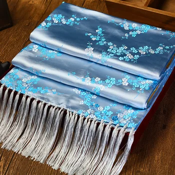 

Blue Women Scarves Scarf Tradition China Yunjin Shawls Muffler Elegant Rayon Flower Wrap New Year Exquisite Tassel Bufanda Gift