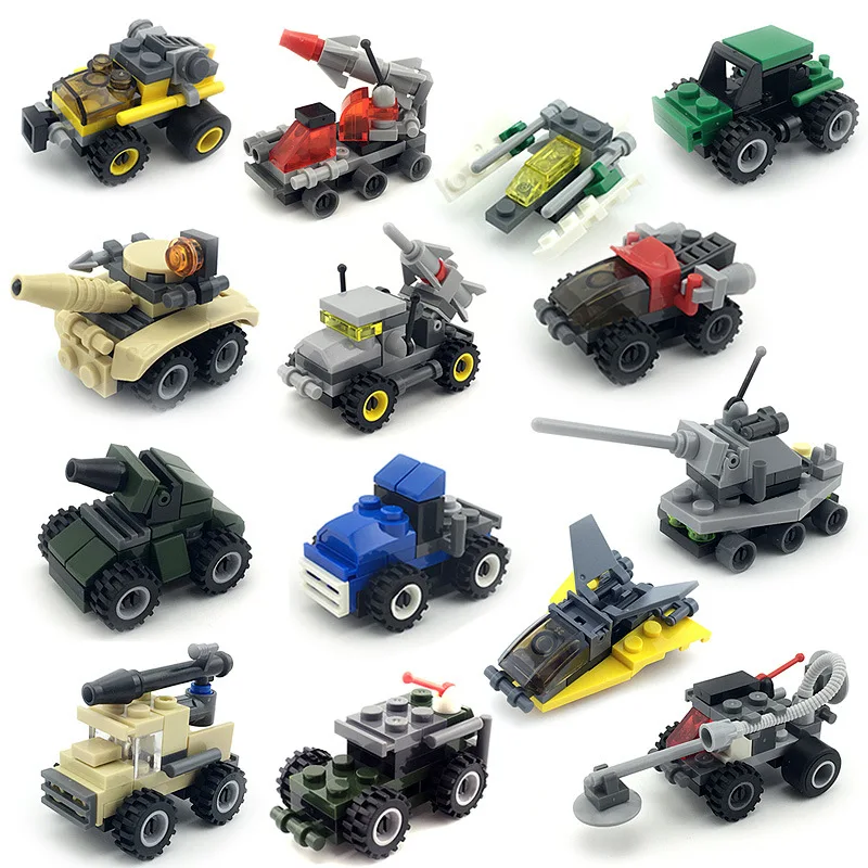 

1st 6 Style Assembled Mini Particle Plastic Small Toy Car and Truck Vehicle Military Blocks Kits Boys Gifts Kid's Fun Jsuny